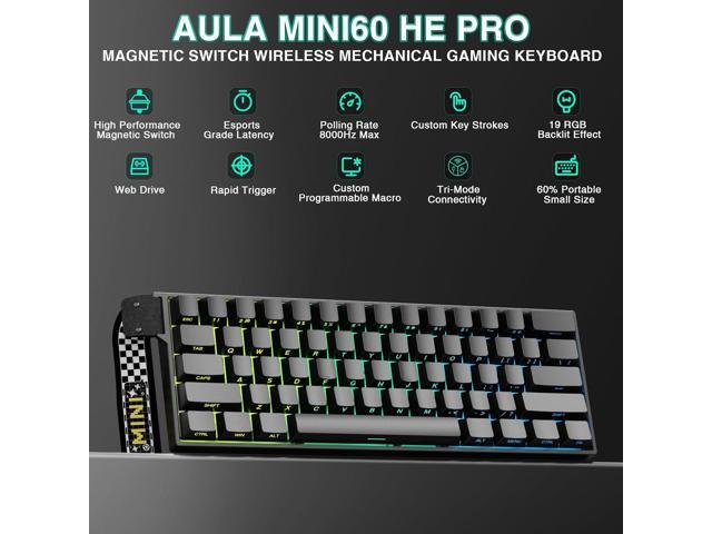 Aula MINI60 HE PRO - 60% Mechanical Gaming Keyboard Wireless, Hall Effect Magnetic Switch Hot Swappable, Rapid Trigger Mode, 8000 Hz Polling Rate,...