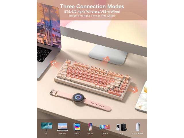 WK75 Wireless Mechanical Keyboard with Knob, 75% Foundation Pink Creamy Keyboard, Hot Swappable, Pre-lubed Switches, Gasket Mount with MOA Profile...