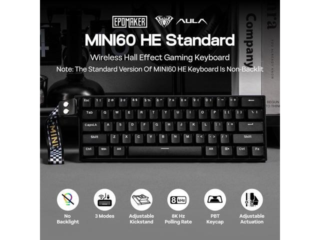 EPOMAKER Aula MINI60 HE Hall Effect Gaming Keyboard, 2.4GHz/BT, 8K Hz Polling, SOCD & DKS, Adjustable Actuation & Fast Trigger, PBT Keycap, 60%...