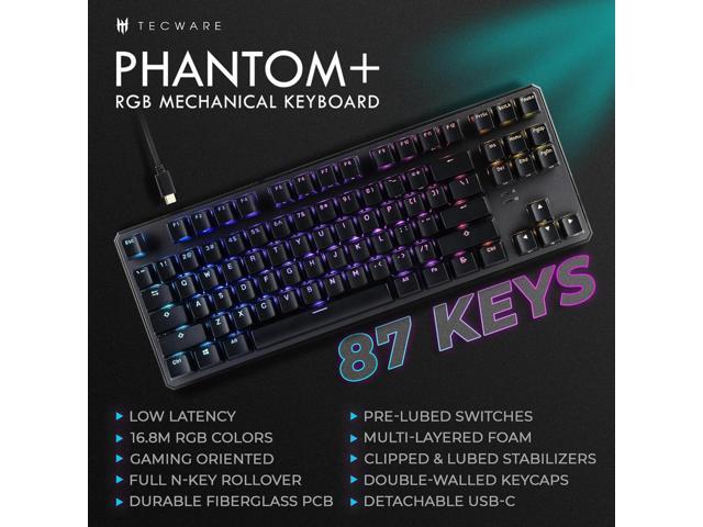 TECWARE Phantom+ 87 Mechanical Gaming Keyboard RGB LED Backlit Hot Swappable Wraith Red Switches 87 Key TKL Layout Thocky Sound Profile ...