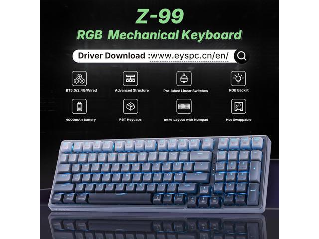 E-YOOSO Z-99 Gaming Keyboard Wireless with Triple Mode BT/2.4G/USB-C, 96% Keyboard, Linear Switches, Wireless Mechanical Keyboard with Number Pad...