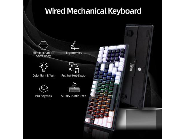 WJX Wired Gaming Mechanical Keyboard, Creamy & Silent Keycaps RGB Backlit, Number Pad, MX Cherry Style, Cool LED Light, PBT Keycaps, Hot Swappable...