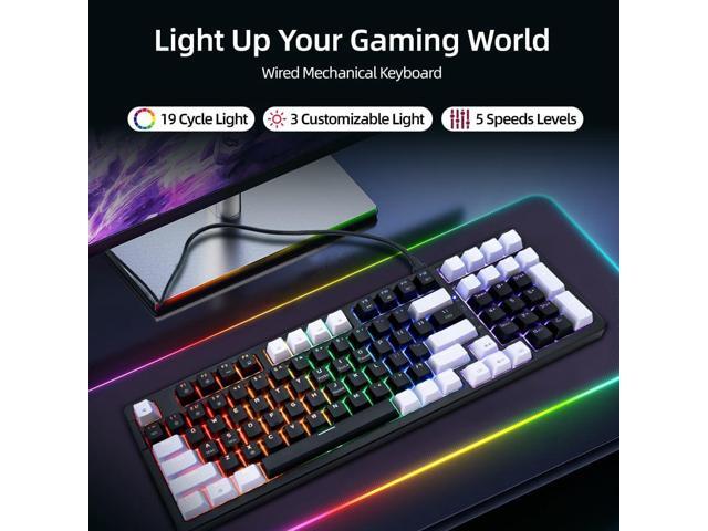WJX Wired Gaming Mechanical Keyboard, Creamy & Silent Keycaps RGB Backlit, Number Pad, MX Cherry Style, Cool LED Light, PBT Keycaps, Hot Swappable...