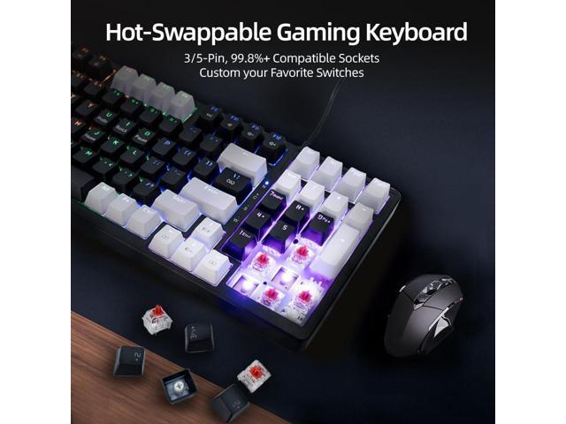 WJX Wired Gaming Mechanical Keyboard, Creamy & Silent Keycaps RGB Backlit, Number Pad, MX Cherry Style, Cool LED Light, PBT Keycaps, Hot Swappable...