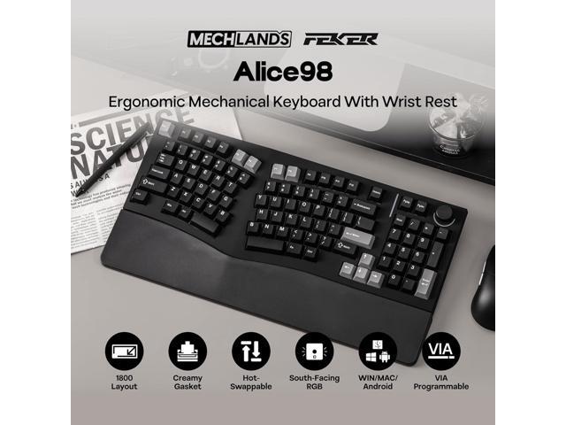 MechLands Feker Alice98 Ergonomic 98 Keys Custom Mechanical Keyboard, VIA Programmable, USB-C Wired Gaming Keyboard, Hot Swappable, 5 Layer...