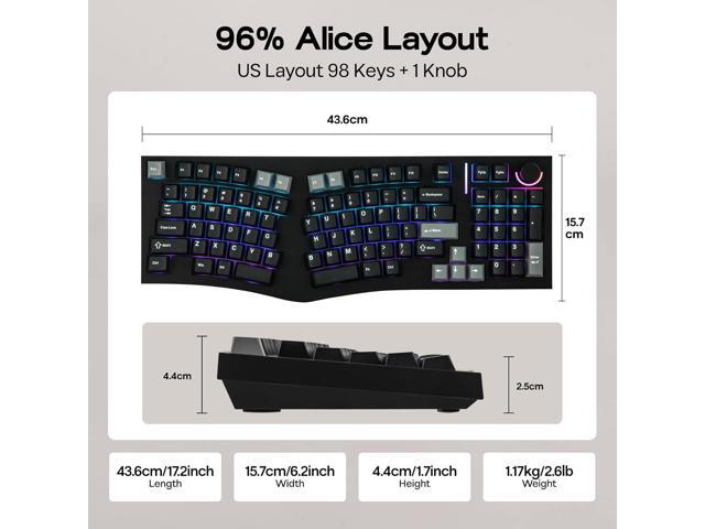 MechLands Feker Alice98 Ergonomic 98 Keys Custom Mechanical Keyboard, VIA Programmable, USB-C Wired Gaming Keyboard, Hot Swappable, 5 Layer...