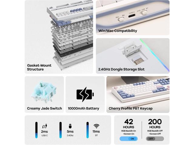 EPOMAKER TH108 PRO Full Size Mechanical Keyboard with Screen & Knob, Wireless Gaming Keyboard with 10000mAh, Creamy Gasket, Hot Swap, Custom...