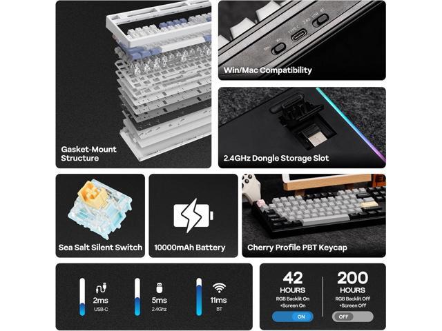 EPOMAKER TH108 PRO Full Size Mechanical Keyboard with Screen & Knob, Wireless Gaming Keyboard with 10000mAh, Creamy Gasket, Hot Swap, Custom...