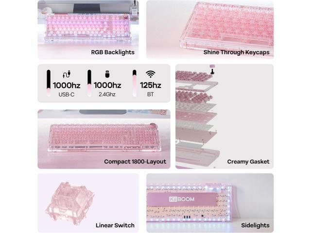KiiBoom Phantom 98 Crystal Mechanical Gaming Keyboard, Transparent Keyboard with RGB Backlits, Hot-Swappable, Shine Through Clear Keycaps, 3 Modes...