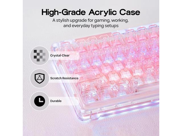 KiiBoom Phantom 98 Crystal Mechanical Gaming Keyboard, Transparent Keyboard with RGB Backlits, Hot-Swappable, Shine Through Clear Keycaps, 3 Modes...