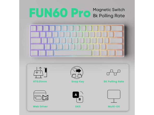 MONSGEEK FUN60 Pro Rapid Trigger Gaming Keyboard 16k Scan Rate SP Magnetic Switch HE Keyboard Wired 60% White Shine-Through (Glare Magnetic Switch)