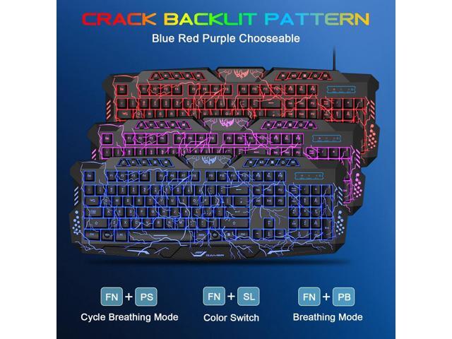 BlueFinger Backlit Gaming Keyboard, Mouse and LED Headset Combo - USB Wired 3 Color Crack Backlit, Blue LED Light Headset - Set for Work and Game