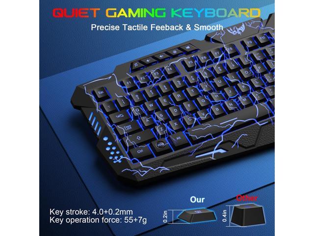 BlueFinger Backlit Gaming Keyboard, Mouse and LED Headset Combo - USB Wired 3 Color Crack Backlit, Blue LED Light Headset - Set for Work and Game