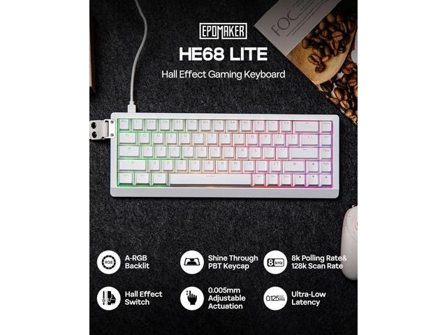 EPOMAKER HE68 Lite Hall Effect Gaming Keyboard, 8k Polling & 128K Scan Rate, 0.01mm Adjustable Trigger, 0.125ms Latency, 5-Layer Sound-Dampened,...