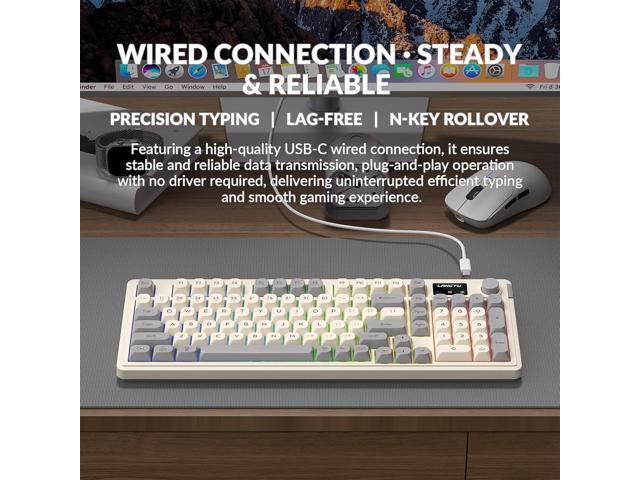 L98 Gaming Keyboard Wired, Cute Creamy Keyboard with Number Pad, Media Knob RGB Backlit, Quiet Office Computer Keyboards for PC Mac Laptop (Creamy...