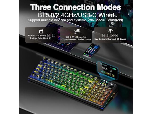AULA F98 Pro V3 Wireless Mechanical Keyboard with Transparent Keycaps,Hot-swappable,Pre-lubed Linear Switches,Gasket Structure,RGB Backlit,TFT...