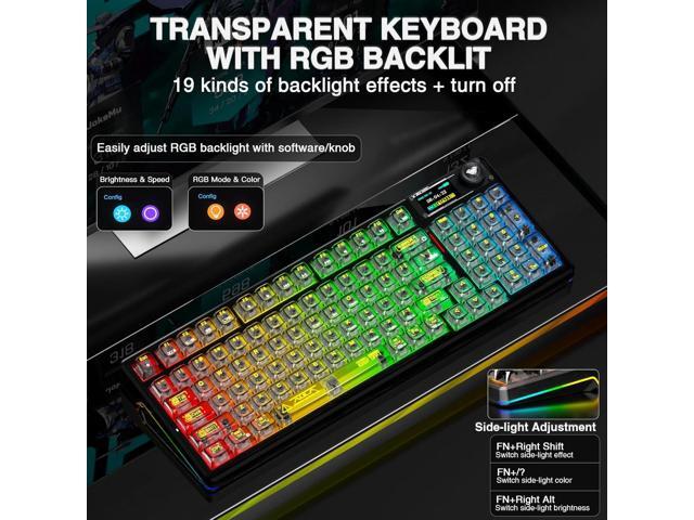 AULA F98 Pro V3 Wireless Mechanical Keyboard with Transparent Keycaps,Hot-swappable,Pre-lubed Linear Switches,Gasket Structure,RGB Backlit,TFT...
