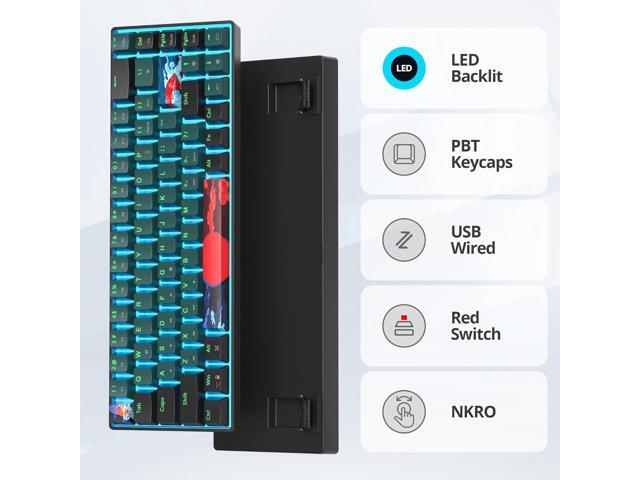 65 Percent Gaming Keyboard 68 Keys Mechanical Keyboard LED Backlit Ultra Compact Wired Keyboard with Red Switch for Windows Laptop Gamer(68 Sound...