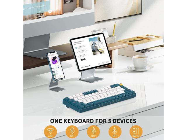R68 60% Wireless Mechanical Keyboard, 2.4GHz/Type-C/BT5.0, Hot Swappable Custom, Pre-lubed Yellow Switches RGB Gaming Keyboard, White & Blue