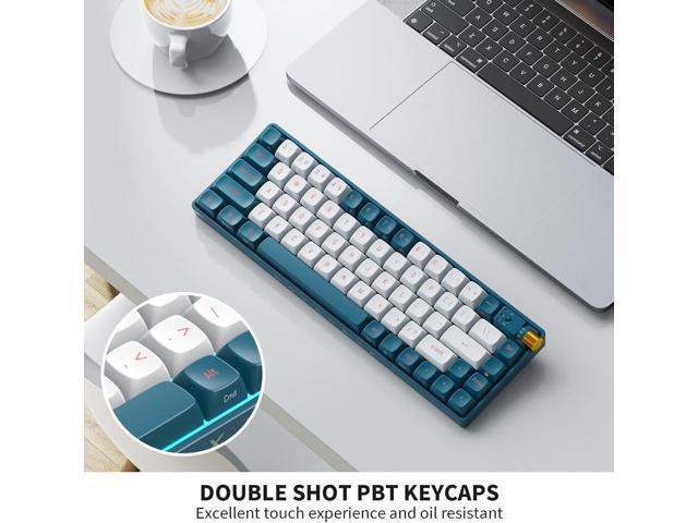 R68 60% Wireless Mechanical Keyboard, 2.4GHz/Type-C/BT5.0, Hot Swappable Custom, Pre-lubed Yellow Switches RGB Gaming Keyboard, White & Blue