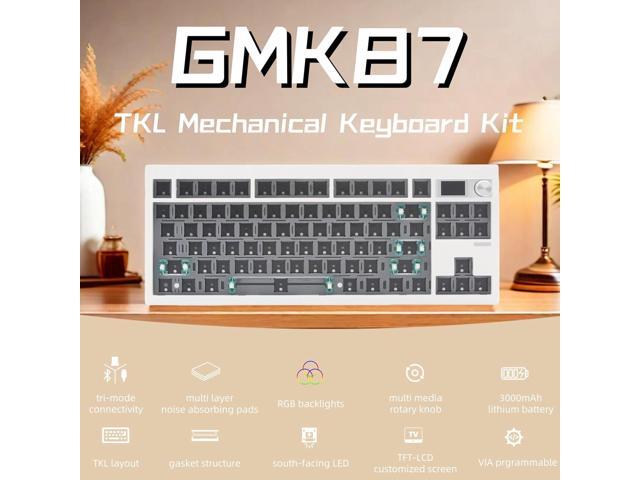GMK87 TKL Mechanical Keyboard Kit Tri-Mode for 3/5pin Switches,85 Keys+Rotary Knob+TFT-LCD Screen Hotswap PCB Gasket Mounted,VIA Programmable DIY...
