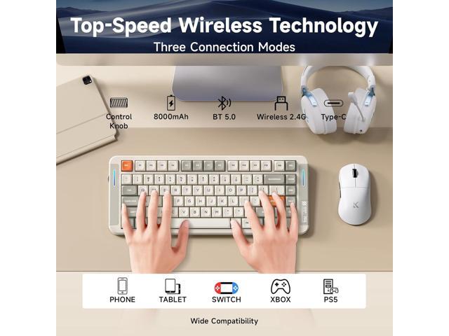 MCHOSE X75 V2 Wireless Mechanical Keyboard Volume Knob, Tri-mode BT5.0/2.4GHz/USB-C Hot Swappable Custom Keyboards, Linear Switch Creamy...