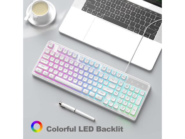 Camiysn Wire Gaming Keyboard, 7 Colorful Rainbow Backlight Classic Gaming Keyboard (White)