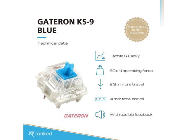 Ranked Gateron ks-9 Key Switches for Mechanical Gaming Keyboards Plate Mounted (Gateron Blue, 65 Pcs)