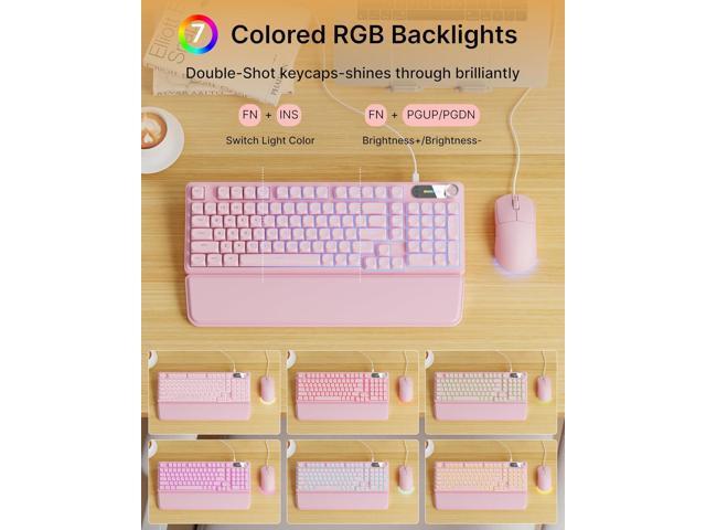C98 Wired Keyboard and Mouse Combo, Wired Computer Keyboards with Wrist Palm, Double-Shot Keycaps, Silent RGB Backlit Keyboard for Windows/MAC/PC...