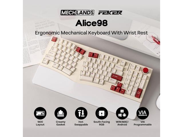 MechLands Feker Alice98 Ergonomic 98 Keys Custom Mechanical Keyboard, VIA Programmable, USB-C Wired Gaming Keyboard, Hot Swappable, 5 Layer...
