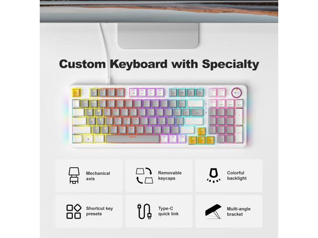 AK96 Smart Mechanical Keyboard Gaming, 96 Keys Full Size with LED Colorful Backlit, Clicky Creamy Sounding, USB Wired Computer Keyboard with Volume...