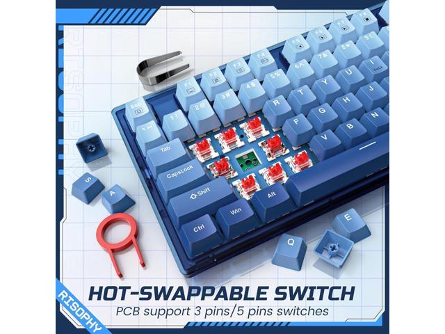 RisoPhy 60 Percent Mechanical Gaming Keyboard - 82 Keys Hot Swappable, Linear Silent Red Switches, Blue PBT Keycaps, Compact Mini RGB Backlit Wired...