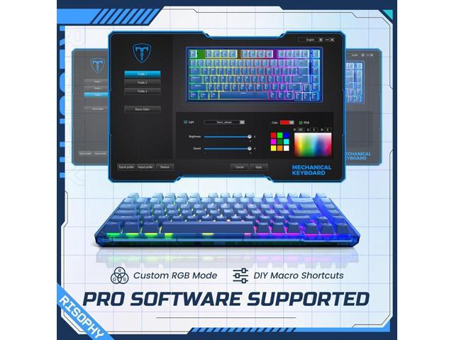 RisoPhy 60 Percent Mechanical Gaming Keyboard - 82 Keys Hot Swappable, Linear Silent Red Switches, Blue PBT Keycaps, Compact Mini RGB Backlit Wired...