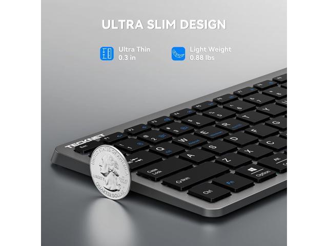 TECKNET Rechargeable Bluetooth Slim Wireless Keyboards - USB+BT Compact Keyboard with Number Pad, Multi Devices Easy Switch, Low Profile Flat...
