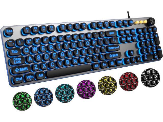 Large Print Backlit Keyboard with 7-Color Backlit, Wired USB Lighted Computer Keyboards Oversize Letters Keys Easy to See, Illuminated Keyboard for...
