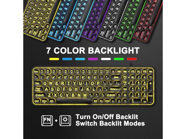 EDJO Large Print Backlit Keyboard, USB Wired Lighted Computer Keyboard with 7-Colors Backlight, Light Up Keyboard with Oversized Letter Key Easy to...