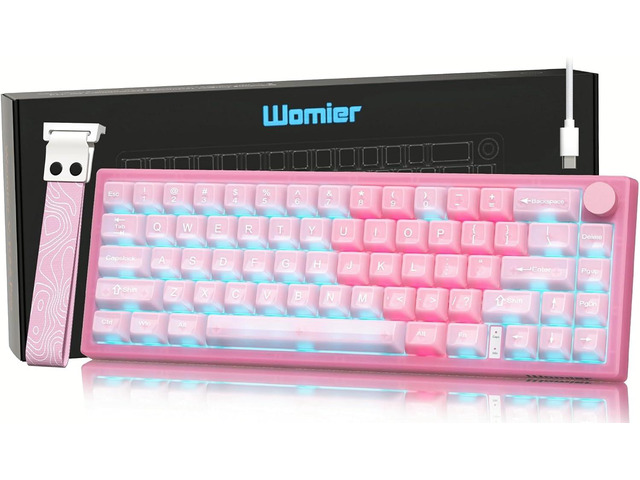Womier 60% Keyboard QMK/VIA, Pink Gaming Mechanical Keyboard Creamy, Hot Swappable Gasket Mount RGB Wired Jade Key Board & Jelly Translucent...