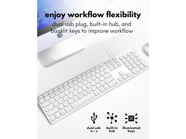 Macally Wired Keyboard for Mac with USB Hub (2X USB-A / 1x USB-C) - Compatible Backlit Apple Keyboard with Dual Interface - Auto OS Detection for...