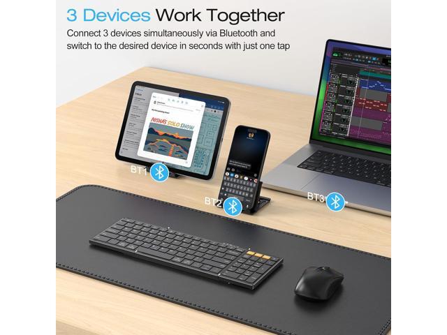OMOTON Foldable Bluetooth Keyboard Supports Up to 3 Devices, Rechargeable Wireless for iPad iOS Android Tablet MacOS Windows Laptop PC, Full Size...