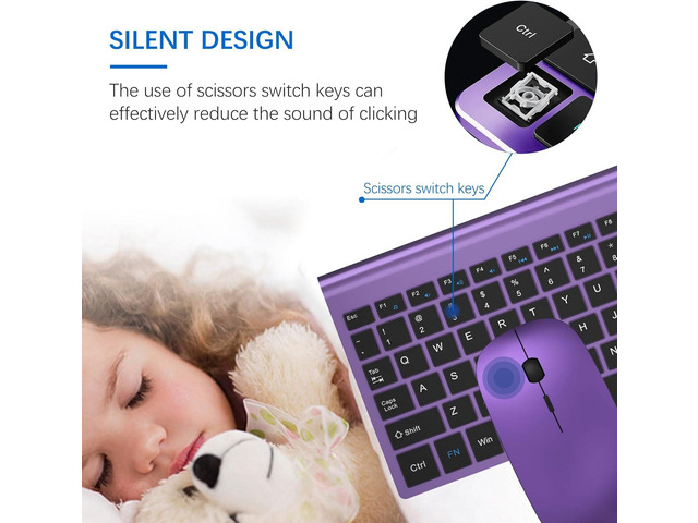 Wireless Keyboard and Mouse Ultra Slim Combo, TopMate 2.4G Silent Compact USB 2400DPI Mouse and Scissor Switch Keyboard Set with Cover, Batteries...