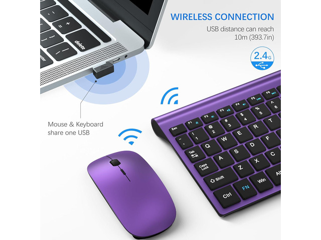 Wireless Keyboard and Mouse Ultra Slim Combo, TopMate 2.4G Silent Compact USB 2400DPI Mouse and Scissor Switch Keyboard Set with Cover, Batteries...