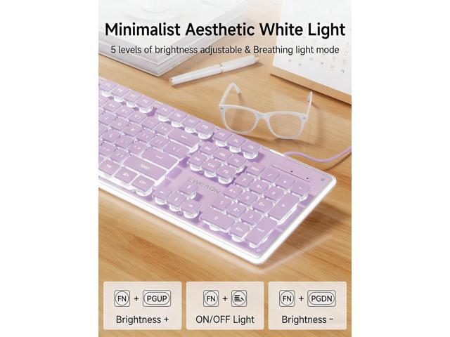 EWEADN GX710S Backlit Computer Keyboards, Wired USB Keyboard with White Backlit, Metal Panel, Plug and Play, Pudding Keycaps Full Size Quite...