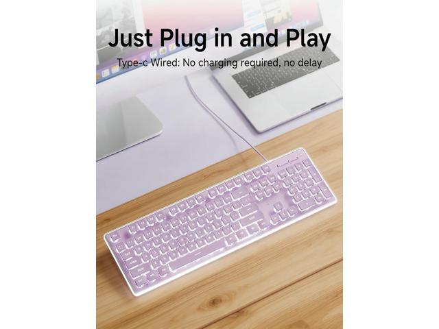 EWEADN GX710S Backlit Computer Keyboards, Wired USB Keyboard with White Backlit, Metal Panel, Plug and Play, Pudding Keycaps Full Size Quite...