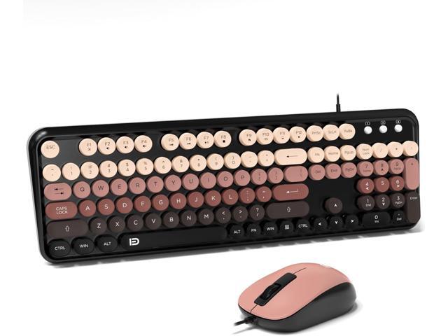 FOPETT 8870P Wired Keyboard and Mouse Combo - Full-Sized Computer Keyboards with 104 Round Keys Retro Typewriter Mouse and Keyboard for PC Windows...