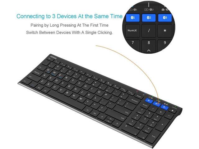Arteck HB193 Universal Bluetooth Keyboard Multi-Device Stainless Steel Full Size Wireless Keyboard for Windows, iOS, Android, Computer Desktop...