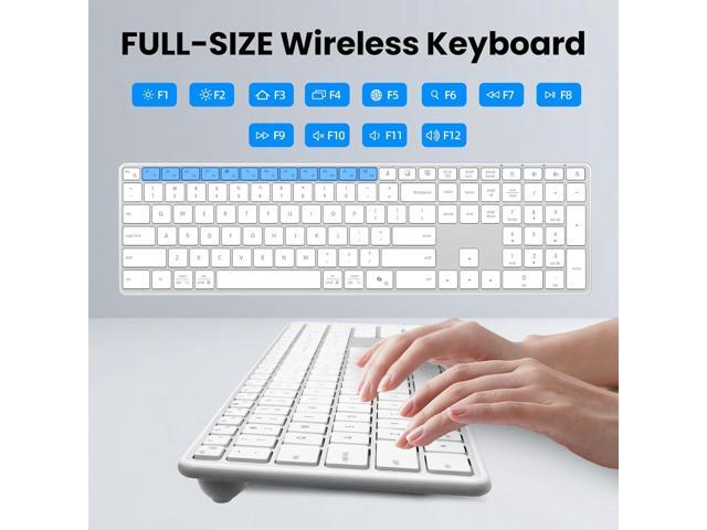 Wireless Bluetooth Keyboard Stainless Steel Multi-Device Full Size Keyboard with Numeric Keypad Low Profile Silent Cordless Keyboards Quiet Typing...