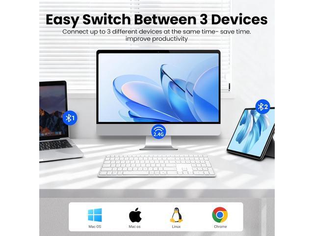 Wireless Bluetooth Keyboard Stainless Steel Multi-Device Full Size Keyboard with Numeric Keypad Low Profile Silent Cordless Keyboards Quiet Typing...
