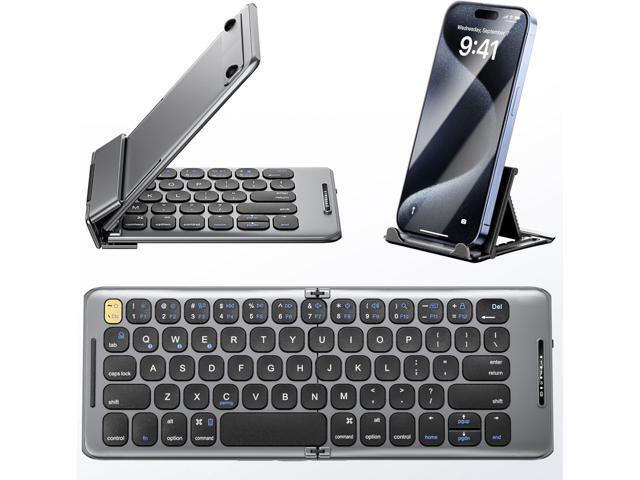 Foldable Bluetooth Keyboard with Stand Holder, Rechargeable Pocket Size Folding Travel Keyboard for iPhone, iPad, Tablet, Laptop, Smartphone, B088