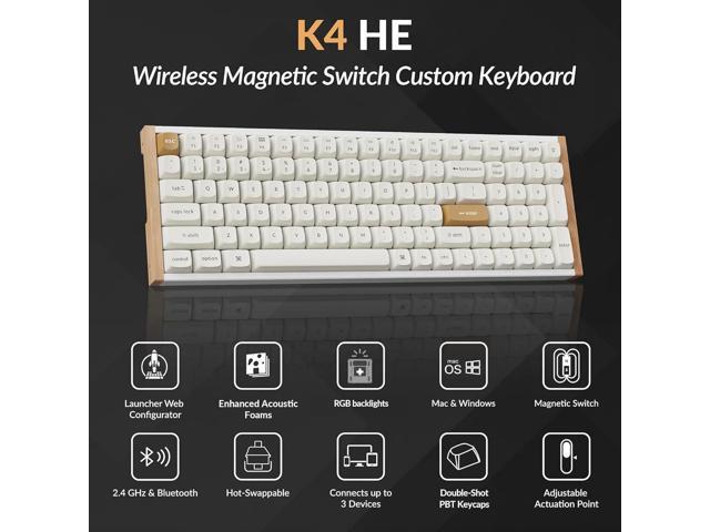 Keychron K4 HE 96% Compact Hall Effect Wireless Mechanical Keyboard with Number Pad, Magnetic Switch, Rapid Trigger, Custom RGB, QMK/VIA,...