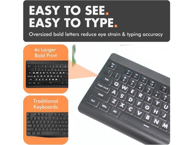 X9 Large Print Backlit Computer Keyboard - Easy to See Big Letters - Lighted USB Wired Keyboard with 7-Colors Backlight LED, Full Size Oversized...